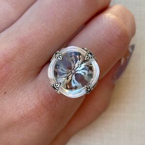 Silpada Sterling Silver Quartz Crystal Fleur De Lis Cocktail Ring